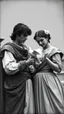 Placeholder: An old picture style of black and white mono very bad quality looks very old camera picture of Romeo and Juliet year holding a white dove 1500 ad