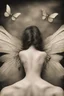 Placeholder: a haunting image of a woman with insect wings protruding from her back as she faces away from us, in despair and pain, her wings that are broken torn and crumbling