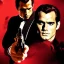 Placeholder: portrait of henry cavill as james bond, pointing gun to a girl, red and golden, movie poster,hd, 4k