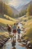 Placeholder: Spring in skåbu, sun, portrait of cute children walking in mountains by stream, horse, broken old tractor, prize winning oil painting