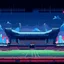 Placeholder: A bright pixel art cyberpunk-style illustration of the tottenham hot surs stadium