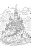 Placeholder: A spooky castle on a hill, surrounded by fog and illuminated by lightning. Outline, sketch style, only use outline, mandala style, clean line art, white background, no shadows, no clear wall, coloring page.