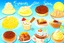 Placeholder: desserts in sunshine: ice cream sundaes, cakes, chocolates, macarons, floss candy, cookies, biscuits