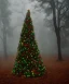 Placeholder: festive Christmas tree in a misty swamp