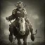 Placeholder: an old viking riding a zombie horse, scary, steam punk, realistic, made in octane, cinematic, ultra-realistic, extremely detailed octane rendering, 8K, VRAY Super Real ar 2:3, dof photorealistic futuristic 50mm lens hard lighting dark gray tintype photograph, realistic lighting, sepia color