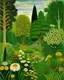 Placeholder: A green garden with flowers painted by Henri Rousseau