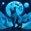 Placeholder: Un gato color azul cantando en primer plano en medio de un paisaje lunar nocturno con estilo realista