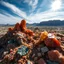 Placeholder: Close-up fantastic mineral constructions and multicolored concretions under a sparkling sky in a desert panorama, reminiscent of the fiery expanses of Arizona