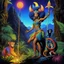 Placeholder: [high res photo by Ray Harryhausen] Zoë Bleu Sidel as the Legendary fur covered Monkey Queen-Shiva with her staff on the jungle hills feet, and monkey tail, [style is lite brite art, luminous and colorful designs, pixelated compositions, retro aesthetic, glowing effects, creative patterns, interactive and playful, nostalgic charm, vibrant and dynamic arrangements]