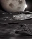 Placeholder: Crashed photorealistic futuristic industrial mechanical mechwarrior space ship on the moon lunar surface