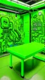 Placeholder: A lime green laboratory with cybernetic slime painted by Keith Haring