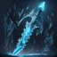 Placeholder: A fantasy sword that is a slender, translucent blade made of ice, shimmering with an ethereal blue glow. Its hilt is crafted from swirling vines, leading to a vibrant crystal at the pommel. With a black background behind it.