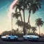 Placeholder: 1980's aesthetic vaporwave palm trees and spheres and Porsche with lightning