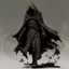 Placeholder: Shadow Magic Sorcerer, hooded goblin, thematic tone wash, characteristic graphic style, grit fantasy, darkest dungeons and dragons art, inkblots, pastel color palette, screen tones, black leather armour, black hood and cloak