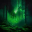 Placeholder: green fog in the forest at night with an electric heart