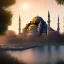 Placeholder: Sultanahmet Istanbul standing back to back under sky, landscape lake, sunset, illustration concept art anime