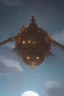 Placeholder: steampunk airship under the moon