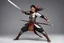 Placeholder: a female medieval warrior embodies the essence of grace and power. She adopts a stance akin to the Japanese Mahami No Nekoashi Dachi, known as Kokutso Dachi, moving with precision and fluidity. With legs bent and poised in a squatting position, she stretches out her arms in a striking display of readiness. One arm extends forward, firmly gripping her sword with determination, while the other arm reaches backward, poised for a swift and calculated strike. As she takes on this formidable stance, t