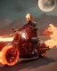 Placeholder: Ghost rider riding in hells flames doing a wheely in hell with the moon in the background