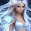 Placeholder:  beautiful, soft, smiling, long and straight blonde hair, bluish background, fairy wings on the back