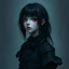 Placeholder: a pretty girl, skinny, dark hair, gothic clothes, dark fantasy, pale, young, art