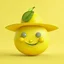 Placeholder: A lemon has eyes, legs, nose, and mouth, and it is smiling, cute, and beautiful, wearing a hat.