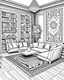 Placeholder: MANDELA STYLE .rendering loft luxury living room with shelf near dining table counter Coloring Book for Adults, Instant Download, Grayscale Coloring Book