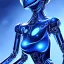 Placeholder: un robot femme bleu fond galaxie