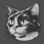 Placeholder: Cat's head, cartoon style, black and white,