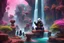 Placeholder: archeologists discovering space panda ninja people worshipping statues and idols, on a strange planet with weird colors and waterfalls