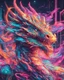 Placeholder: Close up shot, Dragon in a vibrant synthwave dreamscape, neon chaos swirling energetically around pixelated forms, a dynamic fusion of retro gaming nostalgia and futuristic abstraction