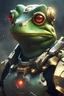 Placeholder: Frog Green Soldier Portrait Glow big red eye Gold Armor Robotic lightning warrior Gun Silver Smoky Dust 16k details epic rare future water nice furious weapon