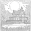 Placeholder: GARDEN HOUSE, ""Moonlit Magic: Explore the enchantment of the Garden House, full view, realistic, coloring page, only draw lines, coloring book, clean line art, wildlife-inspired, kid style, –no sketch, color, –ar 3:4, white background, minimalistic black lines, 8k, minimal black color, low level black colors, coloring page, use pure black and white colors, avoid thick black colors, thin black line art, avoid colors, perfect shape, perfect clear lines, clear edges,