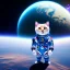 Placeholder: Cat wearing space suit, no helmet, standing in spaceship, earth in background, 8k, unreal engine 5,high res.