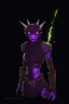 Placeholder: a black and purple, female argonian artificer who uses Tesla coils as weapons, skinny, lightly armored