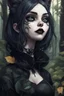 Placeholder: CAT GIRL, goth, forest, nature, cartoon, leaves, boobs, portrait, colour image