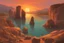 Placeholder: beautiful sunset, rocks, videgame landscapes influence, epic, one person, distant mountains, rodolphe wytsman, jenny montigny, and friedrich eckenfelder impressionism paintings