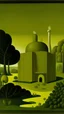 Placeholder: A yellowish-green nuclear plant painted by Henri Rousseau