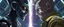 Placeholder: Close-up confrontation between an ancient alien outcast leader synth and a space broker, standing only a meter apart, intense eye contact, discomfort, glowing crystalline rod between them, anger mixed with sadness, dramatic facial expressions, shallow depth of field, cinematic lighting, stylized 3D anime, airbrush painting, crisp outlines, escher