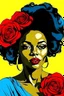 Placeholder: a black woman with roses on her hair cartoon pop art