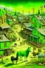 Placeholder: A lime green western town with animals painted by Henri Robert-Bresil