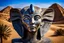 Placeholder: stunning cate-alien face sphinx statue made of granit in the desert, fantasy, deep colors, high detalied, sharp focus, stars on the sky, surrealistic, sci-fi mood