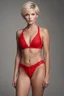 Placeholder: full body image - Blonde hair, Blue eyes, short, pixie-cut hair, tapered on the sides, sports illustrated red lace string bikini model - 32k, UHD, full color professional quality digital photograph