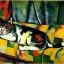 Placeholder: oil portrait of tricolor pattern Cat sleeping in a sofa by Paul Cézanne 8k