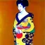 Placeholder: Retrato de cuerpo entero de una Geisha bella vestida estilo de Gustav Klimt