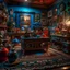 Placeholder: Diorama of old stuff in a room, sharp focus, 8k, 3d, very detailed, volumetric light, grim, fine art, very colorful, ornate, 35mm, F/2.8, insanely detailed and intricate, hypermaximalist, super detailed, decadent, tiltshift