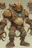 Placeholder: Description d'un golem : articulé vêtu de façon colorée. Ses membres segmentation et son torse ouverts laissent apparaître un enchevêtrement complexe de câbles, poulies et ressorts. Son visage est un simple masque de théâtre souriant