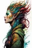 Placeholder: highly detailed full color, 3/4 profile concept illustration of a otherworldly female druid anti heroine character , maximalist, sharp focus, highest resolution, in the styles of Alex Pardee, Denis Forkas , and Masahiro Ito, boldly inked, 8k, coarse, gritty textures