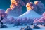 Placeholder: Japanese Fuji Mountain,eruption lava flows into snow , concept art, smooth, extremely sharp detail, finely tuned detail, ultra high definition, 8 k, unreal engine 5, ultra sharp focus, illustration, magic ambient,bonsai cherry blossom trees , japanese gondolas .