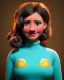 Placeholder: Portrait, Irish waitress woman with monster muppet mask that covers her entire head, retro style, Sesame Street style, cyan, smooth, unreal engine 5, god lights, ray tracing, RTX, lumen lighting, ultra detail, volumetric lighting, 3d.